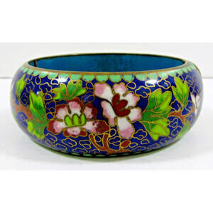 Vintage Cloisonne Chinese Enamel Hand Painted Etched Bangle Bracelet